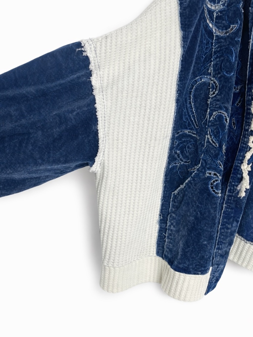 POL Blue Patchwork Hooded Cardigan with Embroidered Swirls - Picture 5 of 11
